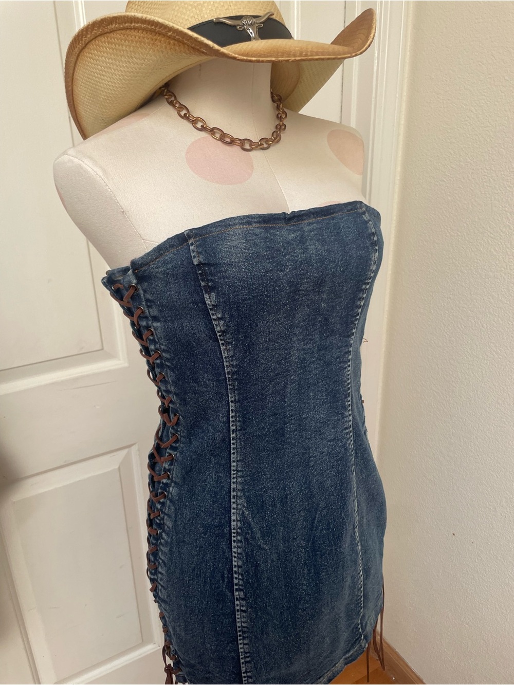 Denim Corset Dress with Side Lace-Up